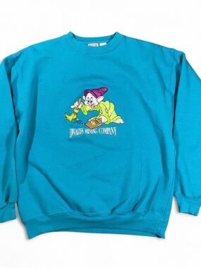 Disney Teal Crewneck Sweatshirt with Multicolor Dwarf Graphic